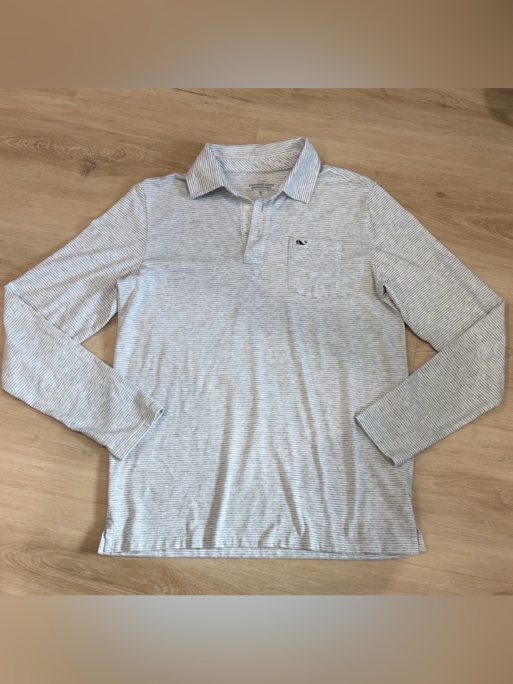 Vineyard Vines Light Blue & White Striped Long-Sleeve Polo